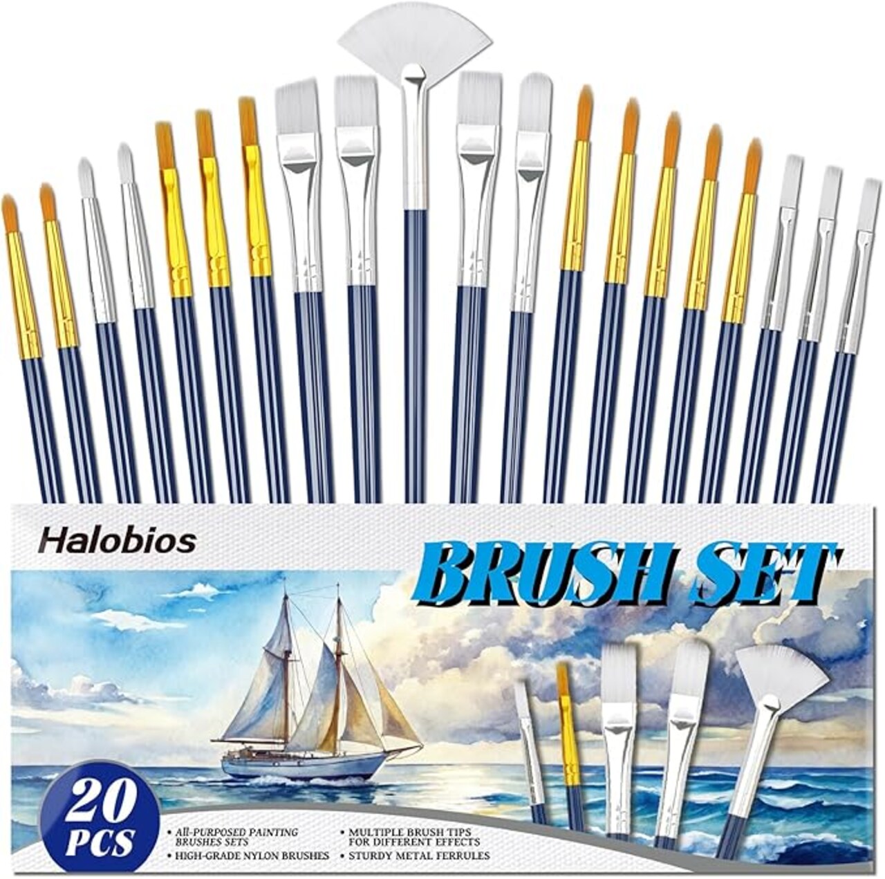 20-Piece Professional Paint Brush Set – Assorted Sizes & Tip Types for Acrylic, Watercolor & Oil Painting – Bulk Artist Brushes for Rock Painting, Crafts, Nail Art, Face Painting & School Projects